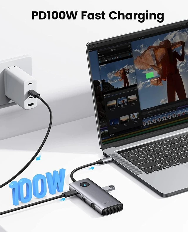 Alt view image 5 of 7 - ORICO USB C Docking Station,8 in 1 USB C Dongle with HDMI 4K+PD100W+3*USB3.0+Ethernet+SD/TF, USB C Hub Multiport Adapter for MacBook/Dell/HP/Surface/Lenovo