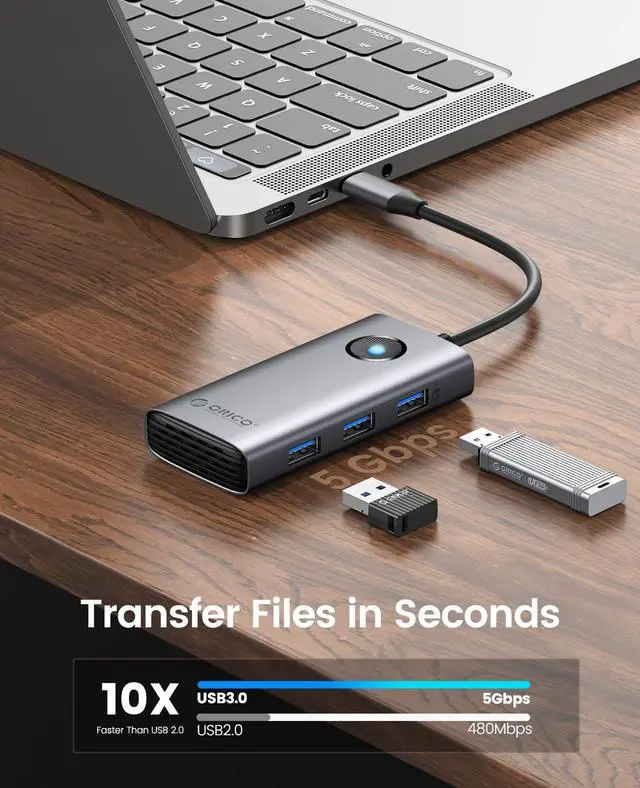 Alt view image 4 of 7 - ORICO USB C Docking Station,6 in 1 USB C Dongle with HDMI-Compatible 4K+PD100W+3×USB3.0,USB C Hub Multiport Adapter for MacBook/Dell/HP/Surface/Lenovo
