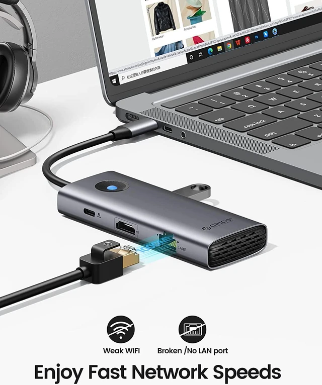 Alt view image 3 of 7 - ORICO USB C Docking Station,8 in 1 USB C Dongle with HDMI 4K+PD100W+3*USB3.0+Ethernet+SD/TF, USB C Hub Multiport Adapter for MacBook/Dell/HP/Surface/Lenovo