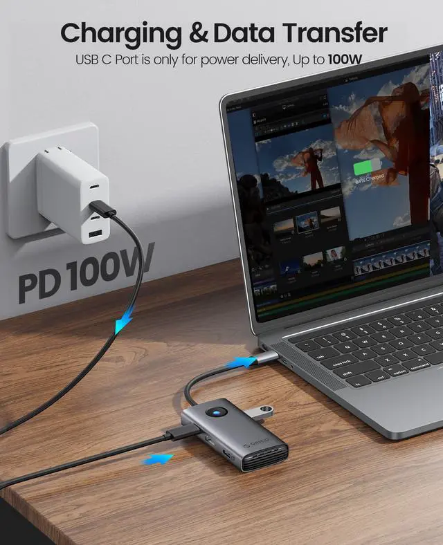 Alt view image 5 of 7 - ORICO USB C Docking Station,6 in 1 USB C Dongle with HDMI-Compatible 4K+PD100W+3×USB3.0,USB C Hub Multiport Adapter for MacBook/Dell/HP/Surface/Lenovo