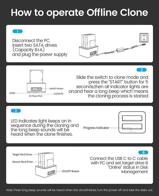 Alt view image 7 of 7 - ORICO SATA to Type-C Dual Bay HDD Docking Station for 2.5/3.5 inch HDD/SSD Support 2X18TB Max With Offline Clone Function 12V3A Power Supply