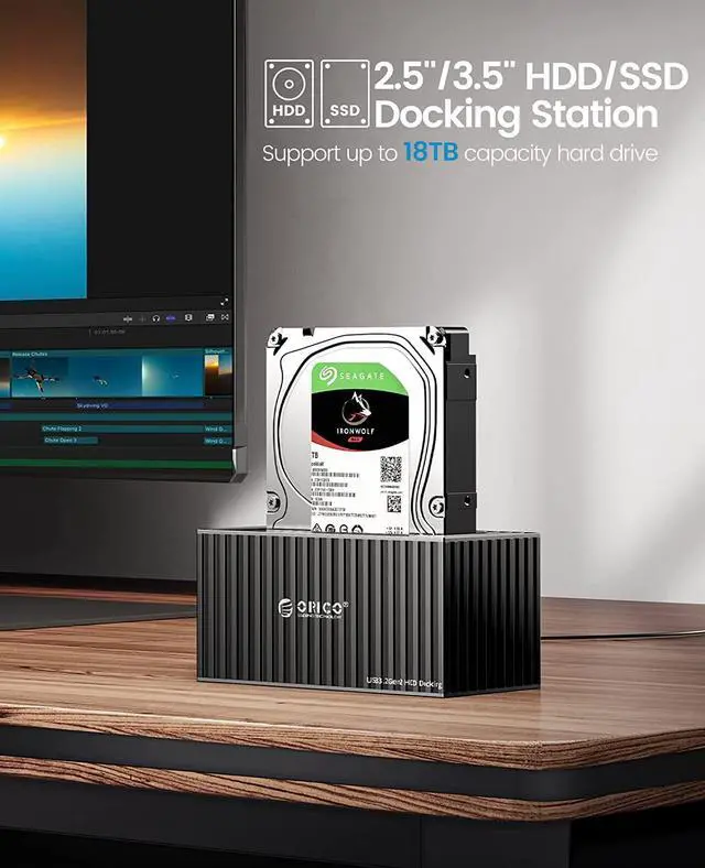 Alt view image 6 of 7 - ORICO SATA to Type-C HDD Docking Station Super Speed 6Gbps External Hard Drive Docking Station for 2.5/3.5-inch HDD/SSD Support 18TB Max 12V2A Power Supply