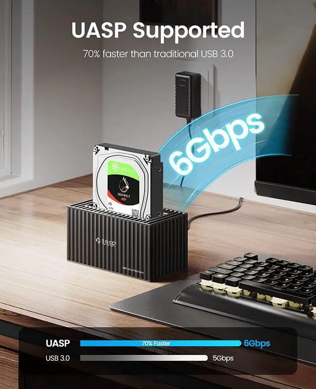 Alt view image 3 of 7 - ORICO SATA to Type-C HDD Docking Station Super Speed 6Gbps External Hard Drive Docking Station for 2.5/3.5-inch HDD/SSD Support 18TB Max 12V2A Power Supply