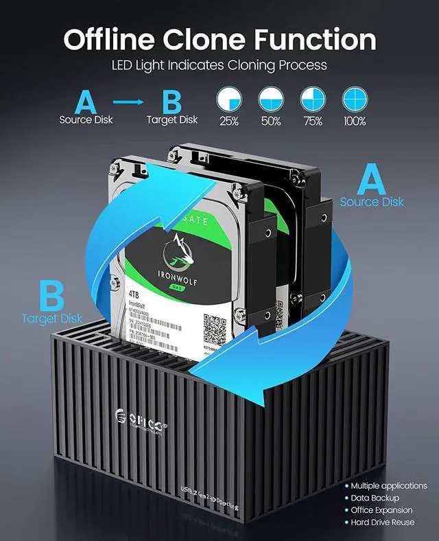 Alt view image 4 of 7 - ORICO External Hard Drive Docking Station USB C 3.1 to SATA for 3.5 or 2.5 Inch HDD/SSD Hard Drive Dock Support 2X18 TB Include 10Gbps USB A & Type-C Cable