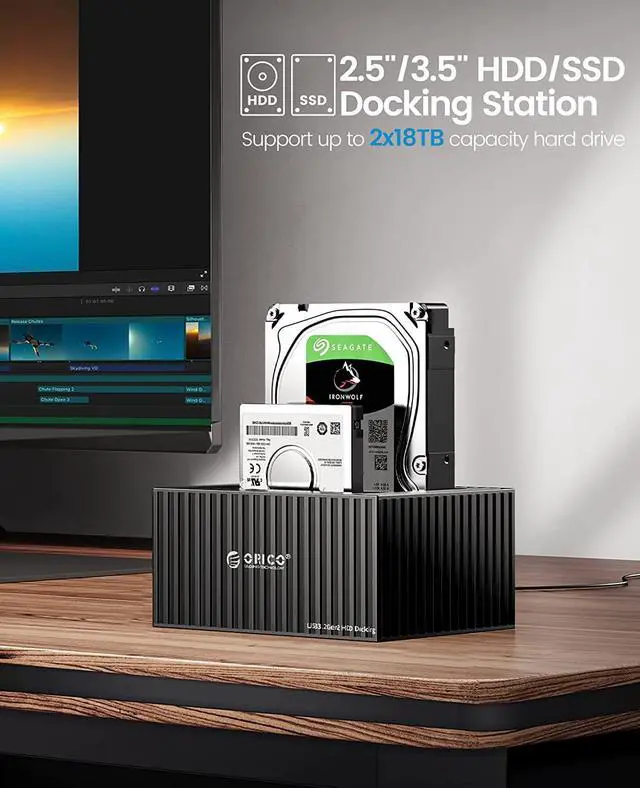 Alt view image 2 of 7 - ORICO External Hard Drive Docking Station USB C 3.1 to SATA for 3.5 or 2.5 Inch HDD/SSD Hard Drive Dock Support 2X18 TB Include 10Gbps USB A & Type-C Cable