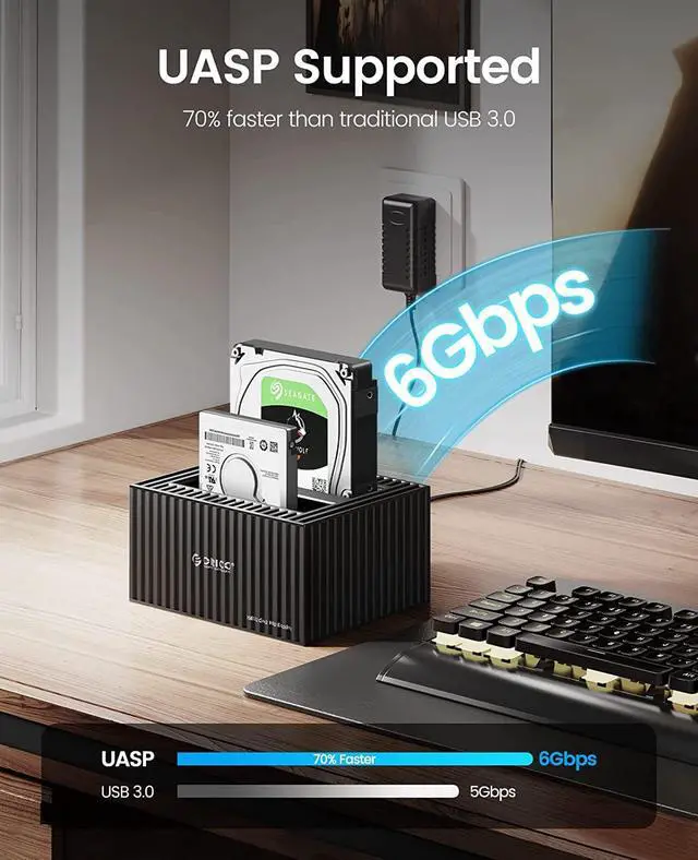 Alt view image 3 of 7 - ORICO External Hard Drive Docking Station USB C 3.1 to SATA for 3.5 or 2.5 Inch HDD/SSD Hard Drive Dock Support 2X18 TB Include 10Gbps USB A & Type-C Cable