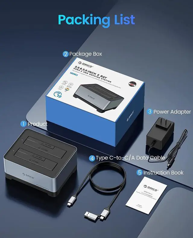 Alt view image 7 of 7 - ORICO 2 Bay RGB HDD Docking Station Type-C Aluminum 2.5/3.5 Inch HDD Case RGB Cyberpunk Design 10Gbps Fast Speed Hard Disk Bay for PC Without Clone Function