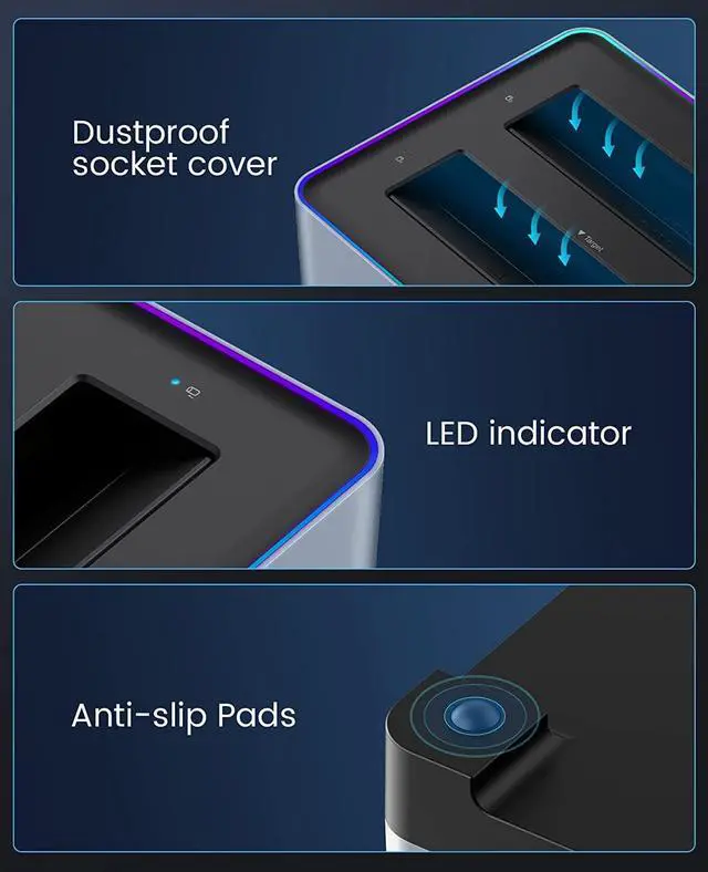 Alt view image 6 of 7 - ORICO 2 Bay RGB HDD Docking Station Type-C Aluminum 2.5/3.5 Inch HDD Case RGB Cyberpunk Design 10Gbps Fast Speed Hard Disk Bay for PC Without Clone Function