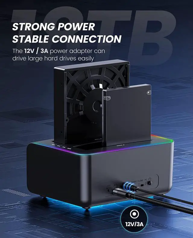 Alt view image 6 of 7 - ORICO 2.5" 3.5" RGB Hard Drive Docking Station Offline Clone USB 3.2 to SATA HDD SSD Hard Drive Dock Duplicator up to 36TB with UASP [Support Both USB-C and USB-A ]
