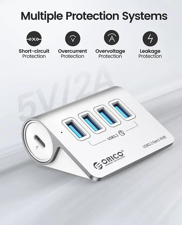 Alt view image 3 of 7 - ORICO USB 3.0 Hub Aluminum [5Gbps], 4 Port USB Hub with 1.64Ft USB-C Cable and USB-A Adapter USB Splitter for iMac, All MacBooks, Mac Mini