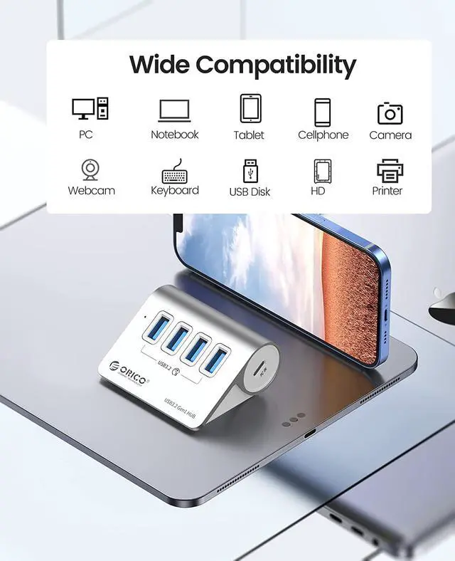 Alt view image 6 of 7 - ORICO USB 3.0 Hub Aluminum [5Gbps], 4 Port USB Hub with 1.64Ft USB-C Cable and USB-A Adapter USB Splitter for iMac, All MacBooks, Mac Mini
