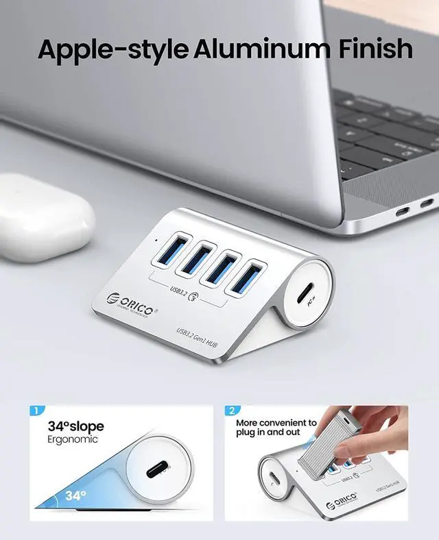 Alt view image 5 of 7 - ORICO USB 3.0 Hub Aluminum [5Gbps], 4 Port USB Hub with 1.64Ft USB-C Cable and USB-A Adapter USB Splitter for iMac, All MacBooks, Mac Mini
