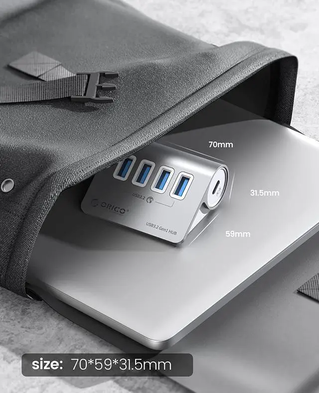Alt view image 7 of 7 - ORICO USB 3.0 Hub Aluminum [5Gbps], 4 Port USB Hub with 1.64Ft USB-C Cable and USB-A Adapter USB Splitter for iMac, All MacBooks, Mac Mini