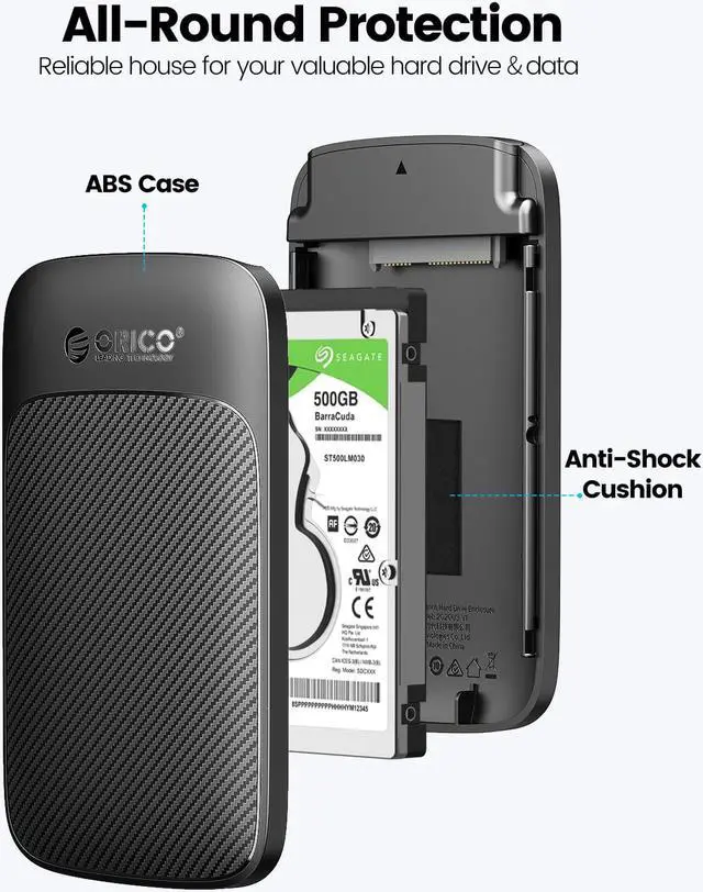 Alt view image 7 of 7 - ORICO Tool Free 2.5 inch SATA to USB 3.0 Hard Drive Enclosure 5Gbps HDD Up to 6TB UASP SSD HDD Case with Auto Sleep