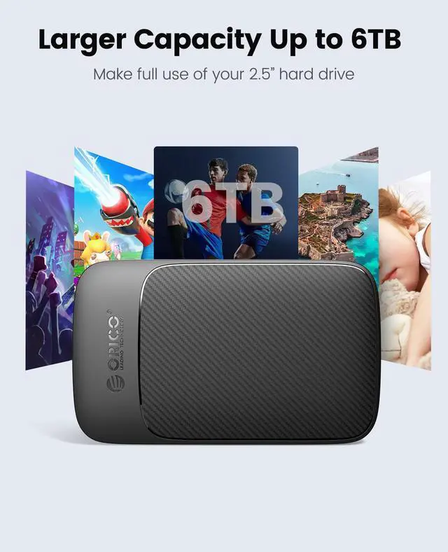 Alt view image 6 of 7 - ORICO Tool Free 2.5 inch SATA to USB 3.0 Hard Drive Enclosure 5Gbps HDD Up to 6TB UASP SSD HDD Case with Auto Sleep