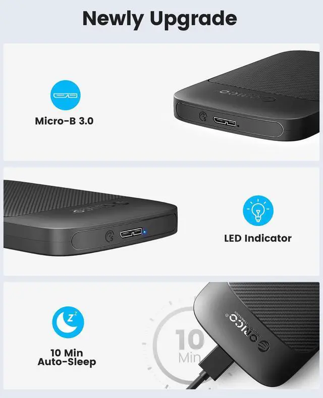 Alt view image 4 of 7 - ORICO Tool Free 2.5 inch SATA to USB 3.0 Hard Drive Enclosure 5Gbps HDD Up to 6TB UASP SSD HDD Case with Auto Sleep