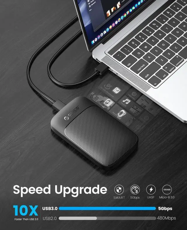 Alt view image 2 of 7 - ORICO Tool Free 2.5 inch SATA to USB 3.0 Hard Drive Enclosure 5Gbps HDD Up to 6TB UASP SSD HDD Case with Auto Sleep