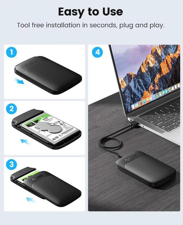 Alt view image 5 of 7 - ORICO Tool Free 2.5 inch SATA to USB 3.0 Hard Drive Enclosure 5Gbps HDD Up to 6TB UASP SSD HDD Case with Auto Sleep