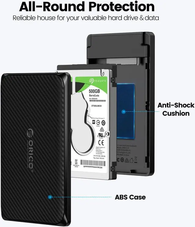 Alt view image 5 of 7 - ORICO 2.5'' HDD Enclosure USB C to SATA III 2.5inch 6Gbps High Speed HDD Enclosure for 7/9.5 mm HDD SSD Support UASP Up to 6TB - 2189C3