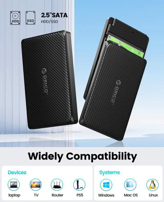Alt view image 4 of 7 - ORICO 2.5'' HDD Enclosure USB C to SATA III 2.5inch 6Gbps High Speed HDD Enclosure for 7/9.5 mm HDD SSD Support UASP Up to 6TB - 2189C3