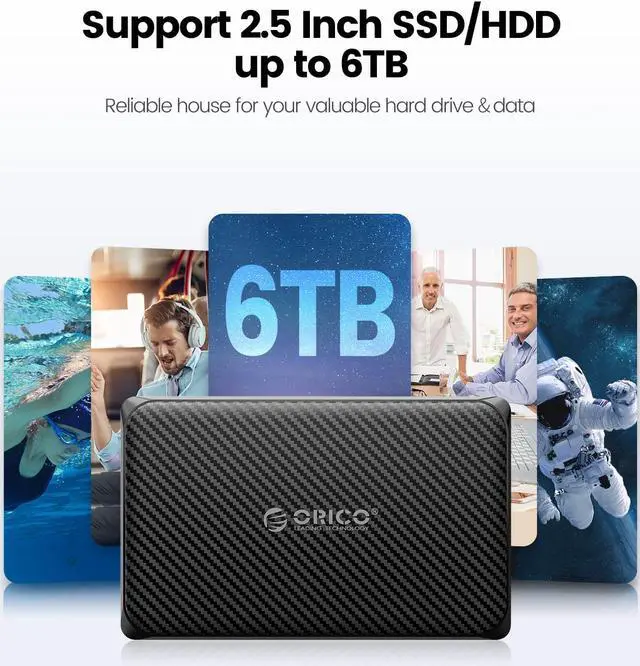 Alt view image 7 of 7 - ORICO 2.5'' HDD Enclosure USB C to SATA III 2.5inch 6Gbps High Speed HDD Enclosure for 7/9.5 mm HDD SSD Support UASP Up to 6TB - 2189C3