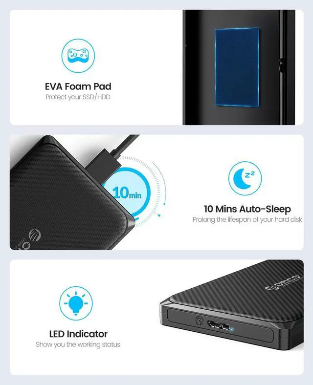 Alt view image 4 of 7 - ORICO Portable USB3.0 to SATA III 2.5" External Hard Drive Enclosure 5Gbps High-Speed for 7mm and 9.5mm 2.5 Inch SATA HDD/SSD Tool Free Support UASP Up to 6TB - 2189U3