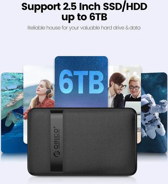Alt view image 7 of 7 - ORICO 2.5 inch USB3.0 to SATA External Hard Drive Enclosure case with Grid Texture Design Tool Free for 7mm/9.5mm 2.5 inch HDD and SSD Up to 4TB -Black