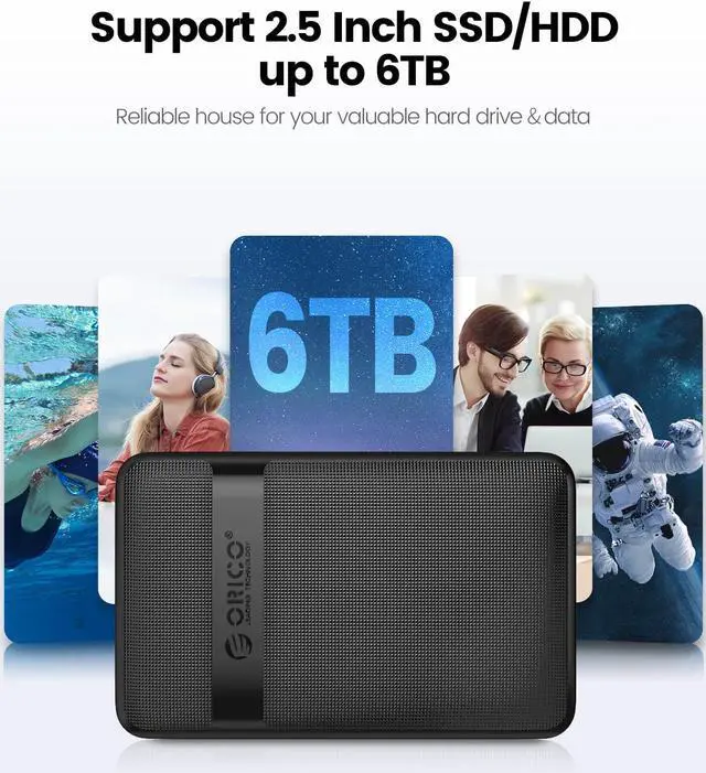 Alt view image 7 of 7 - ORICO 2.5 inch USB3.1 to SATA External Hard Drive Enclosure case with Grid Texture Design Tool Free for 7mm/9.5mm 2.5 inch HDD and SSD Up to 6TB -Black USB 3.1