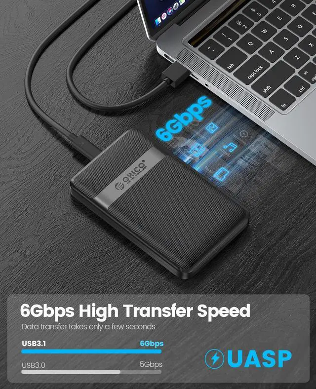 Alt view image 2 of 7 - ORICO 2.5 inch USB3.1 to SATA External Hard Drive Enclosure case with Grid Texture Design Tool Free for 7mm/9.5mm 2.5 inch HDD and SSD Up to 6TB -Black USB 3.1