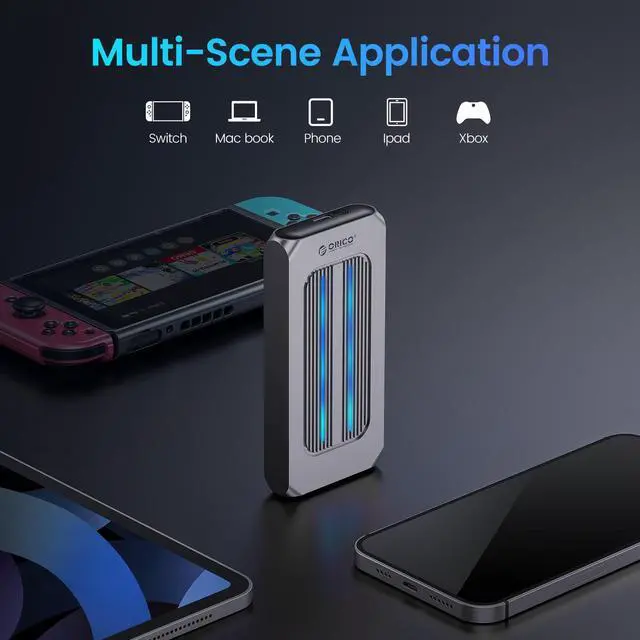 Alt view image 4 of 7 - ORICO  M.2 NVMe SSD Enclosure Aluminum RGB Reader USB 3.1 Gen2 Type-C 10Gbps Support UASP for NVMe SSD Size 2230/2242/2260/2280 - Gray