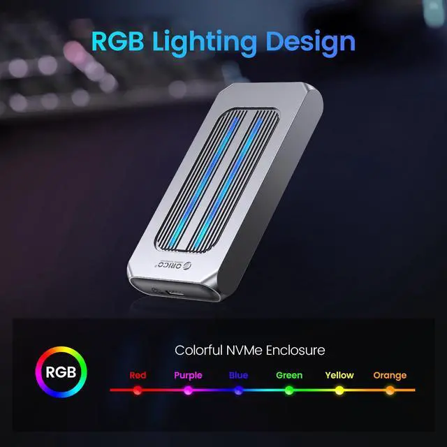 Alt view image 3 of 7 - ORICO  M.2 NVMe SSD Enclosure Aluminum RGB Reader USB 3.1 Gen2 Type-C 10Gbps Support UASP for NVMe SSD Size 2230/2242/2260/2280 - Gray