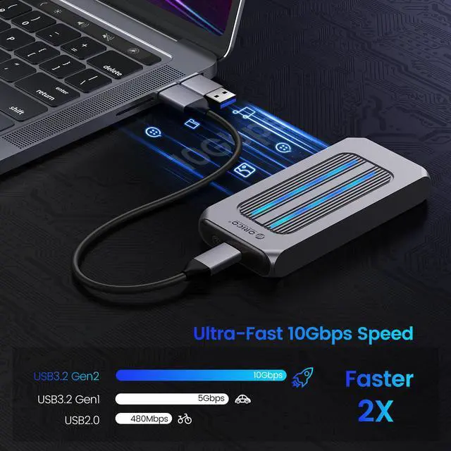 Alt view image 2 of 7 - ORICO  M.2 NVMe SSD Enclosure Aluminum RGB Reader USB 3.1 Gen2 Type-C 10Gbps Support UASP for NVMe SSD Size 2230/2242/2260/2280 - Gray