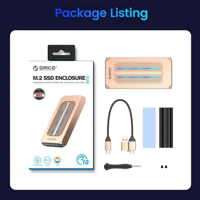 Alt view image 7 of 7 - ORICO  M.2 NVMe SSD Enclosure Aluminum RGB Reader USB 3.1 Gen2 Type-C 10Gbps Support UASP for NVMe SSD Size 2230/2242/2260/2280 - Rose Gold