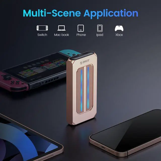 Alt view image 5 of 7 - ORICO  M.2 NVMe SSD Enclosure Aluminum RGB Reader USB 3.1 Gen2 Type-C 10Gbps Support UASP for NVMe SSD Size 2230/2242/2260/2280 - Rose Gold