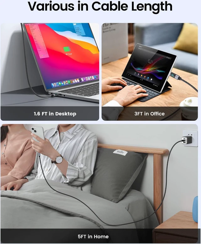 Alt view image 6 of 7 - ORICO USB C to USB C Charging LED Cable C Port Data Cord PD100W Fast Charger Wire for Macbook Huawei Xiaomi laptop charging - 5 ft.