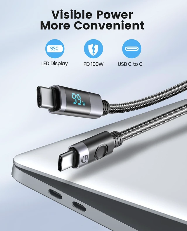 Alt view image 3 of 7 - ORICO USB C to USB C Charging LED Cable C Port Data Cord PD100W Fast Charger Wire for Macbook Huawei Xiaomi laptop charging - 5 ft.