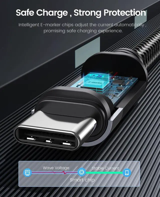 Alt view image 4 of 7 - ORICO USB C to USB C Charging LED Cable C Port Data Cord PD100W Fast Charger Wire for Macbook Huawei Xiaomi laptop charging - 6.5 ft.