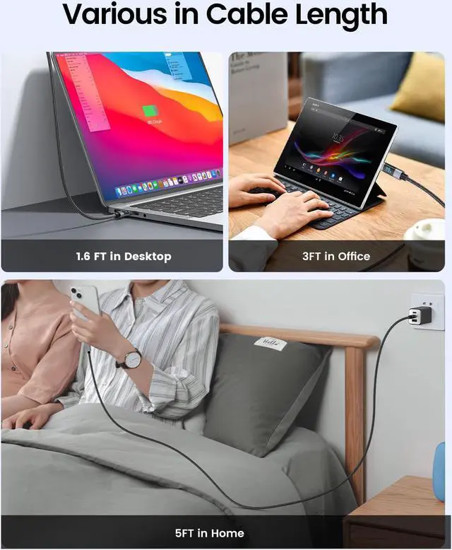 Alt view image 6 of 7 - ORICO USB C to USB C Charging LED Cable C Port Data Cord PD100W Fast Charger Wire for Macbook Huawei Xiaomi laptop charging - 6.5 ft.