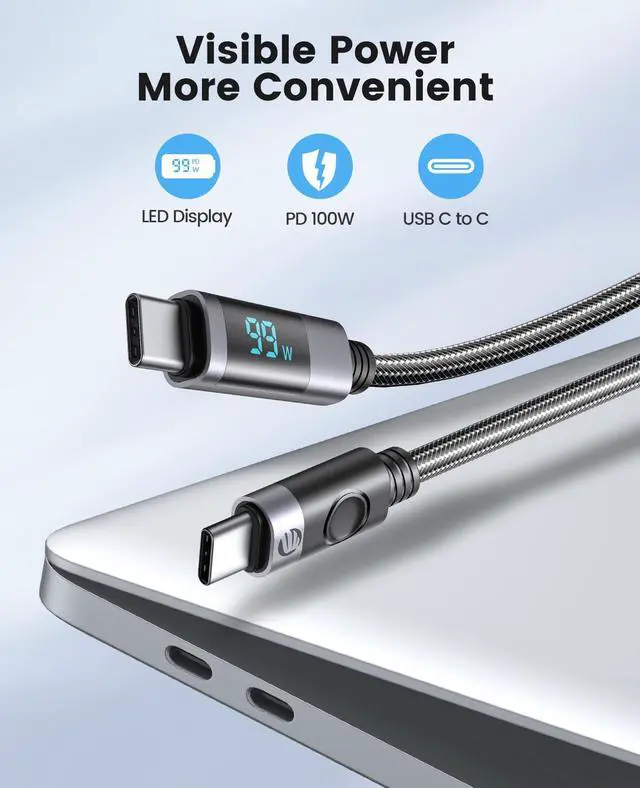Alt view image 3 of 7 - ORICO USB C to USB C Charging LED Cable C Port Data Cord PD100W Fast Charger Wire for Macbook Huawei Xiaomi laptop charging - 6.5 ft.