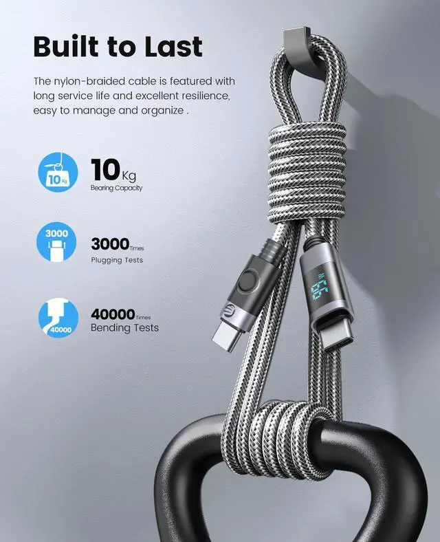 Alt view image 5 of 7 - ORICO USB C to USB C Charging LED Cable C Port Data Cord PD100W Fast Charger Wire for Macbook Huawei Xiaomi laptop charging - 1.65ft.
