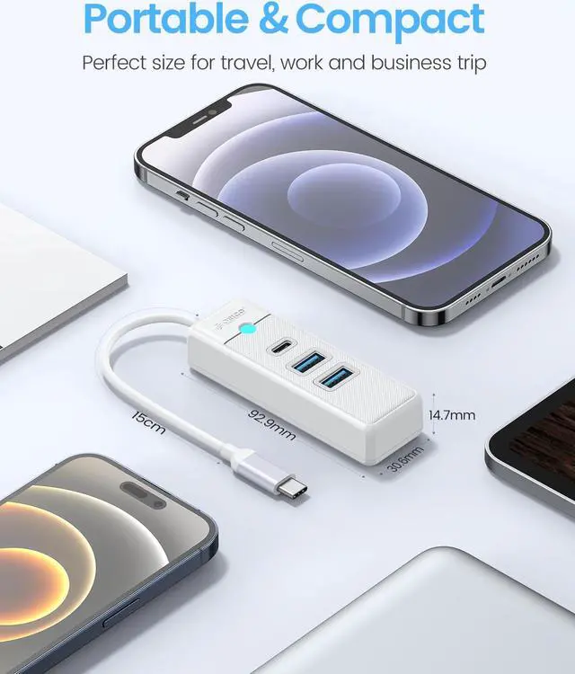 Alt view image 5 of 7 - ORICO 4 Ports USB 3.1 Type C to USB 3.0 Hub Adapter,USB C Hub ,USB Splitter for Laptop, Mobile Phone, Compatible with Mac OS 10.X and Above, Linux, Android-Whte, White ,0.5ft Cable