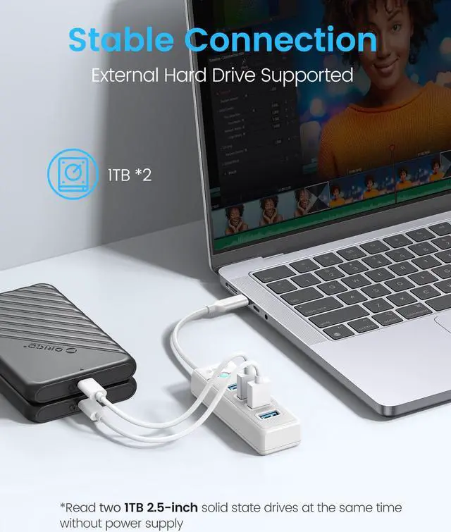 Alt view image 4 of 7 - ORICO 4 Ports USB 3.1 Type C to USB 3.0 Hub Adapter,USB C Hub ,USB Splitter for Laptop, Mobile Phone, Compatible with Mac OS 10.X and Above, Linux, Android-Whte, White ,0.5ft Cable