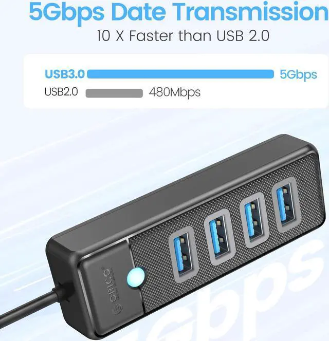 Alt view image 3 of 7 - ORICO USB C Hub 4 Ports USB 3.1 Type C to USB 3.0 Hub Adapter, USB Splitter for Laptop, Mobile Phone, Tablet with 0.5ft Cable, Compatible with Mac OS 10.X and Above, Linux, Android-Black