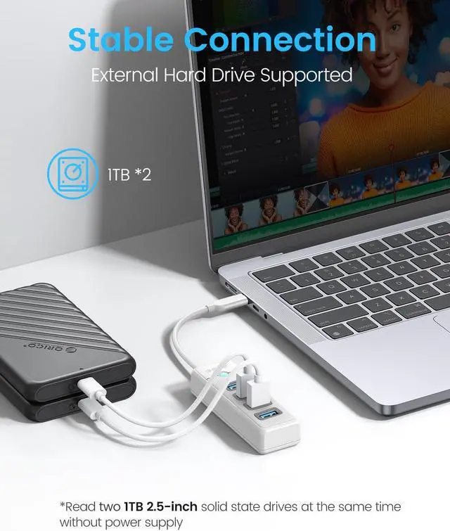Alt view image 4 of 7 - 4-Port USB HUB 3.0, ORICO USB Splitter for Laptop with 0.5ft Cable, Multi USB Port Expander, Fast Data Transfer Compatible with Mac OS 10.X and Above, Linux, Android-White