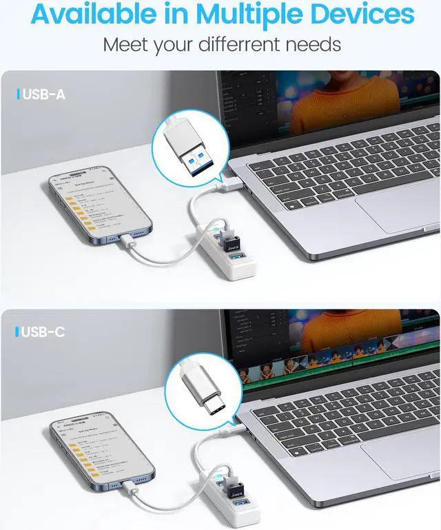 Alt view image 5 of 7 - 4-Port USB HUB 3.0, ORICO USB Splitter for Laptop with 0.5ft Cable, Multi USB Port Expander, Fast Data Transfer Compatible with Mac OS 10.X and Above, Linux, Android-White