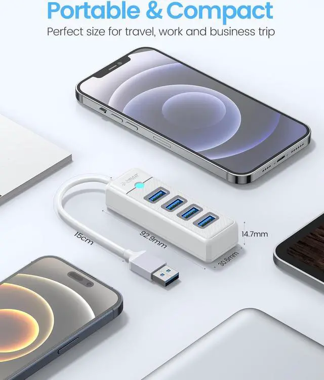 Alt view image 7 of 7 - 4-Port USB HUB 3.0, ORICO USB Splitter for Laptop with 0.5ft Cable, Multi USB Port Expander, Fast Data Transfer Compatible with Mac OS 10.X and Above, Linux, Android-White