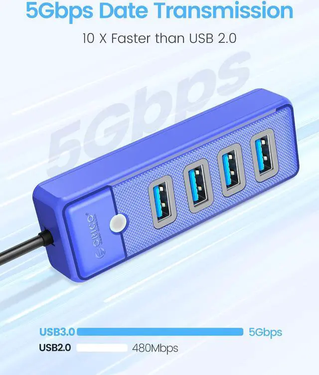Alt view image 3 of 7 - 4-Port USB HUB 3.0, ORICO USB Splitter for Laptop with 0.5ft Cable, Multi USB Port Expander, Fast Data Transfer Compatible with Mac OS 10.X and Above, Linux, Android-Blue