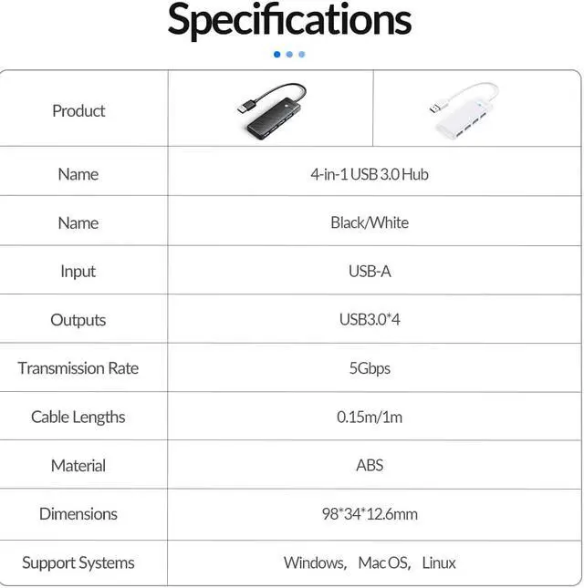 Alt view image 7 of 7 - ORICO 4-Port USB 3.0 Hub, Ultra-Slim Data USB Hub with 0.5ft Extended Cable for Windows,XP, Vista ,Windows, Linux and Mac Desktop or Laptop -Black