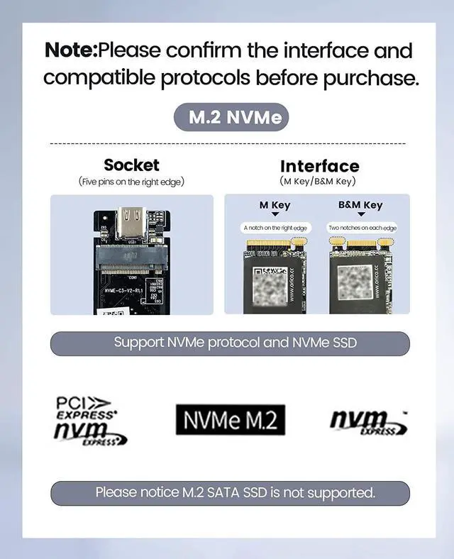 Alt view image 7 of 7 - ORICO M.2 NVMe SSD Enclosure 40Gbps PCIe3.0x4 USB Type-C Aluminum Adapter, NVMe 2280 M-Key(B+M Key) External Solid State Drive Case,Compatible with Thunderbolt 3/4 USB3.2/3.1/3.0/Type C