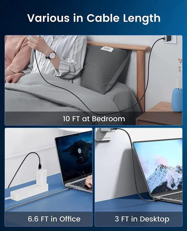 Alt view image 3 of 7 - ORICO USB C to USB C Cable 240W, USB C Cable Fast Charging, Type C to Type C Cable 48V 5A, Braided Nylon Type C Cable Cord with Storage Belt,Compatible with MacBook Pro, iPad Pro,Samsung,Pixel -3.3ft